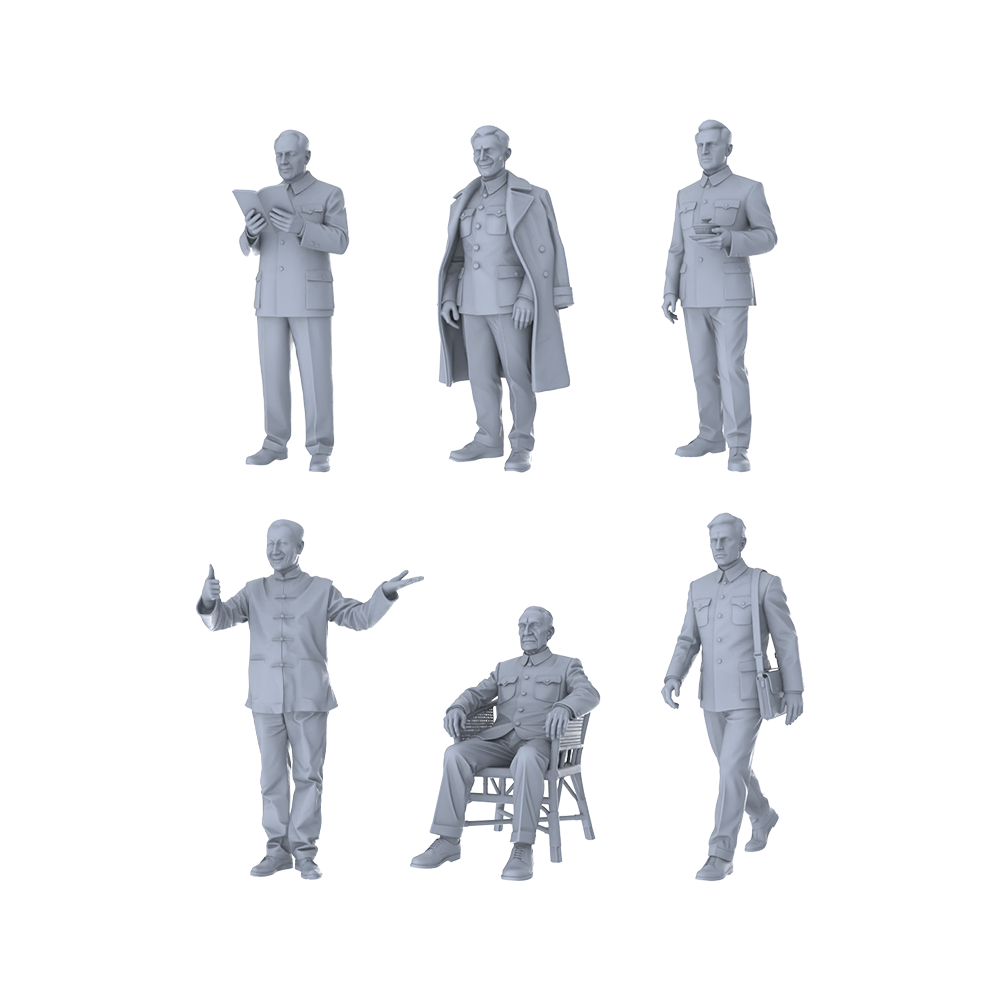 MRY-SFW LYTR529 Modern Men in Zhongshan Suits Refined Group of 6 Miniature Car Diorama Figures Scene Props Accessories Resin