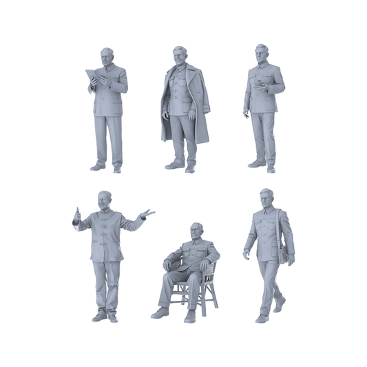 MRY-SFW LYTR529 Modern Men in Zhongshan Suits Refined Group of 6 Miniature Car Diorama Figures Scene Props Accessories Resin