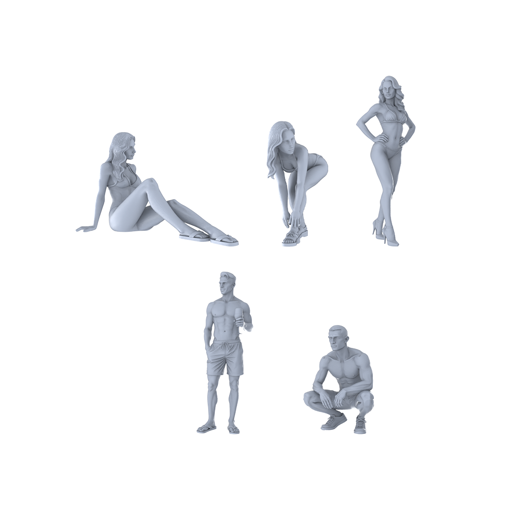 MRY-SFW LYTR415 Beach Vibe Quintet 5-Figure Set,  Coastal Leisure, DIY Paintingation Miniature Car Diorama Figures Scene Props Accessories Resin