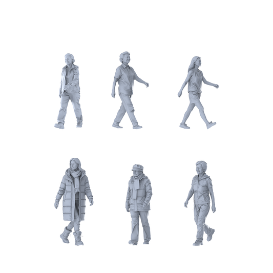 MRY-SFW LYTR673 Modern Daily Walking Style Multi-Character Multi-Pose Six-Person Set Miniature Car Diorama Figures Scene Props Accessories Resin