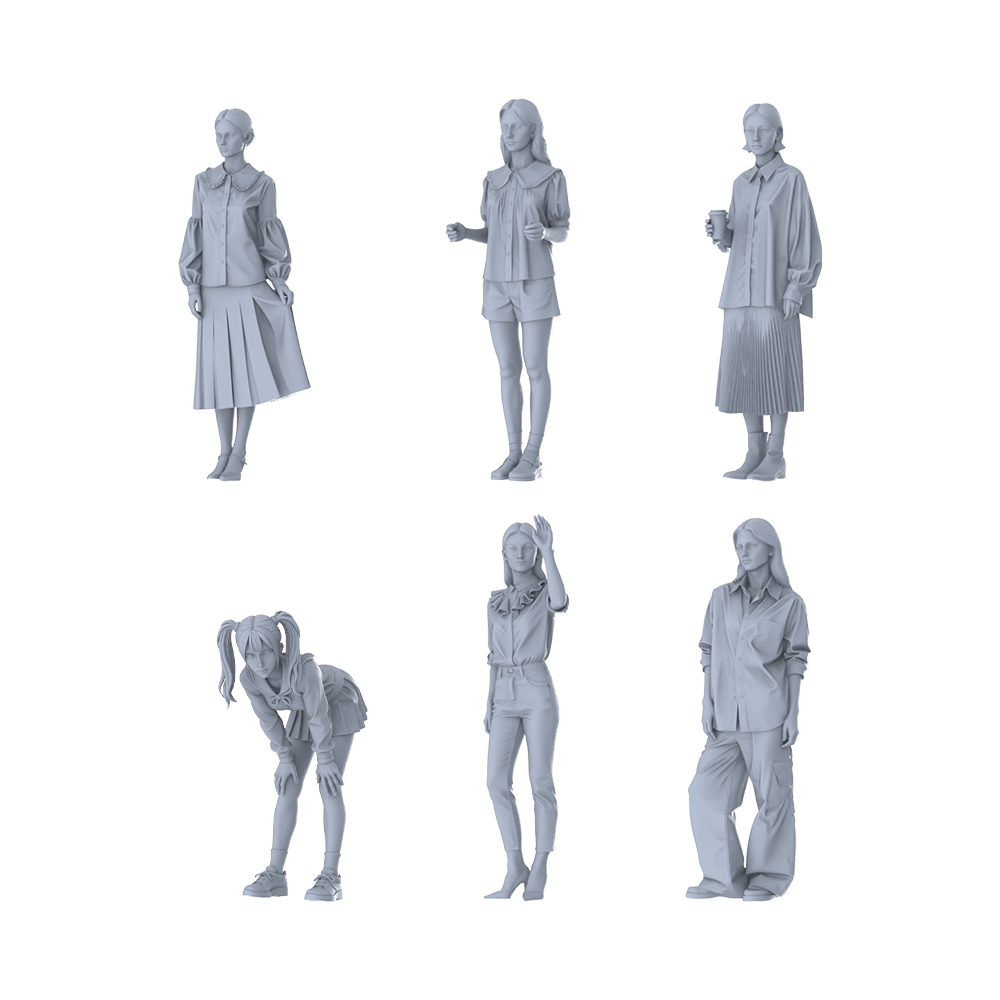 MRY-SFW LYTR652 Modern Fresh Daily Style Young Female Multi-Pose Six-Person Set Miniature Car Diorama Figures Scene Props Accessories Resin