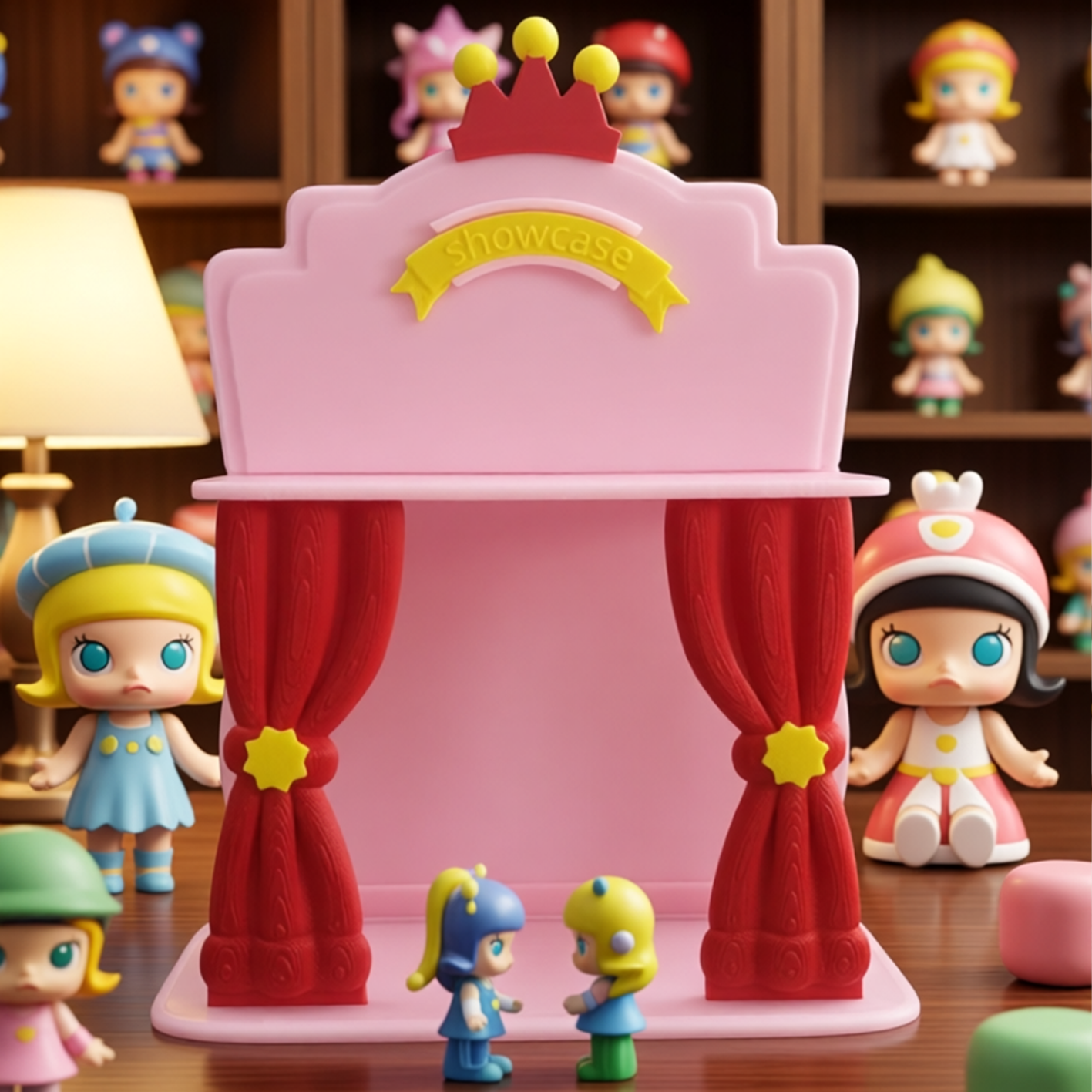 RHF265 Mengli Storage Rack Creative Curtain Stage Theater Display Stand Desktop Decor for Blind Box DIY Craft Exhibition Stand Background Board for Mini Figure World