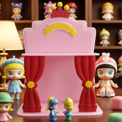 RHF265 Mengli Storage Rack Creative Curtain Stage Theater Display Stand Desktop Decor for Blind Box DIY Craft Exhibition Stand Background Board for Mini Figure World