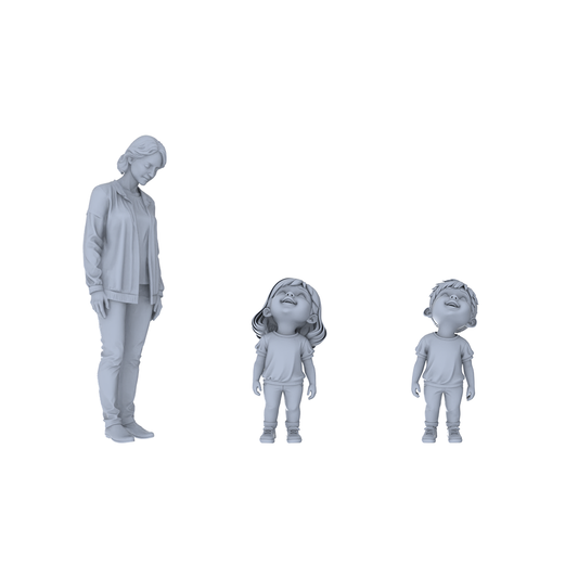 Yao's Studio LYTR208  Unpainted Miniature 3-Piece Set - Parent-Child Interaction Scene Figures for Diorama & Painting Miniatures Diorama Resin Figures