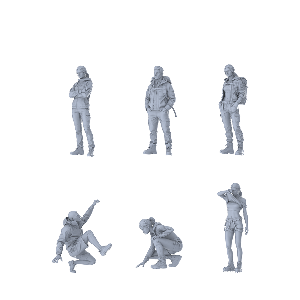 MRY-SFW LYTR681 Modern Outdoor Hiking Mountaineering Style Multi-Character Multi-Pose Six-Person Set Miniature Car Diorama Figures Scene Props Accessories Resin