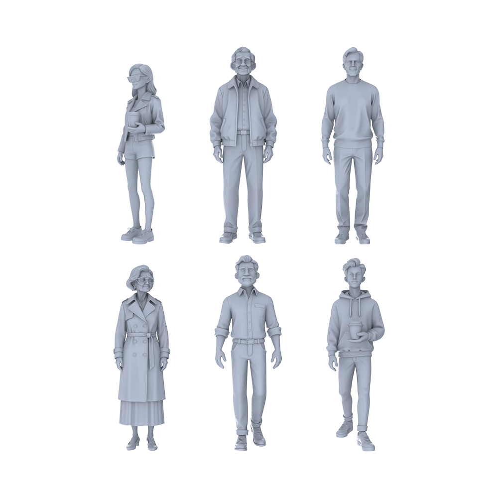Yao's Studio LYTr243 Unpainted Multi-Age Urban Pedestrian 6-Pack, Miniature Diorama Accessories for Model Painters & Scene Enthusiasts Miniatures Diorama Resin Figures