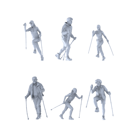 MRY-SFW LYTR667 Modern Outdoor Hiking Mountaineering Style Multi-Character Multi-Pose Six-Person Set Miniature Car Diorama Figures Scene Props Accessories Resin