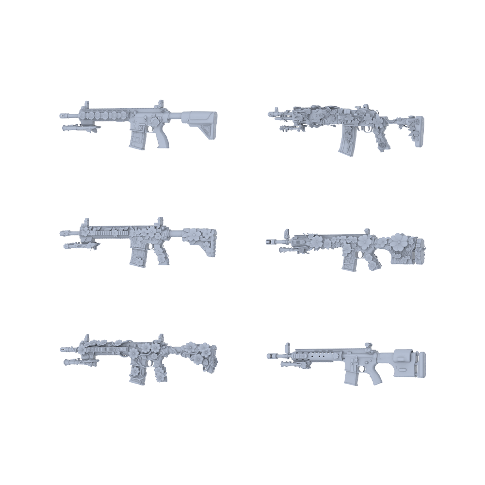 MRY-SFW LYGS184 Blooming M4-Themed Modified M4 Assault Rifle Set - 6 Gentle Fantasy Variants (Untextured)