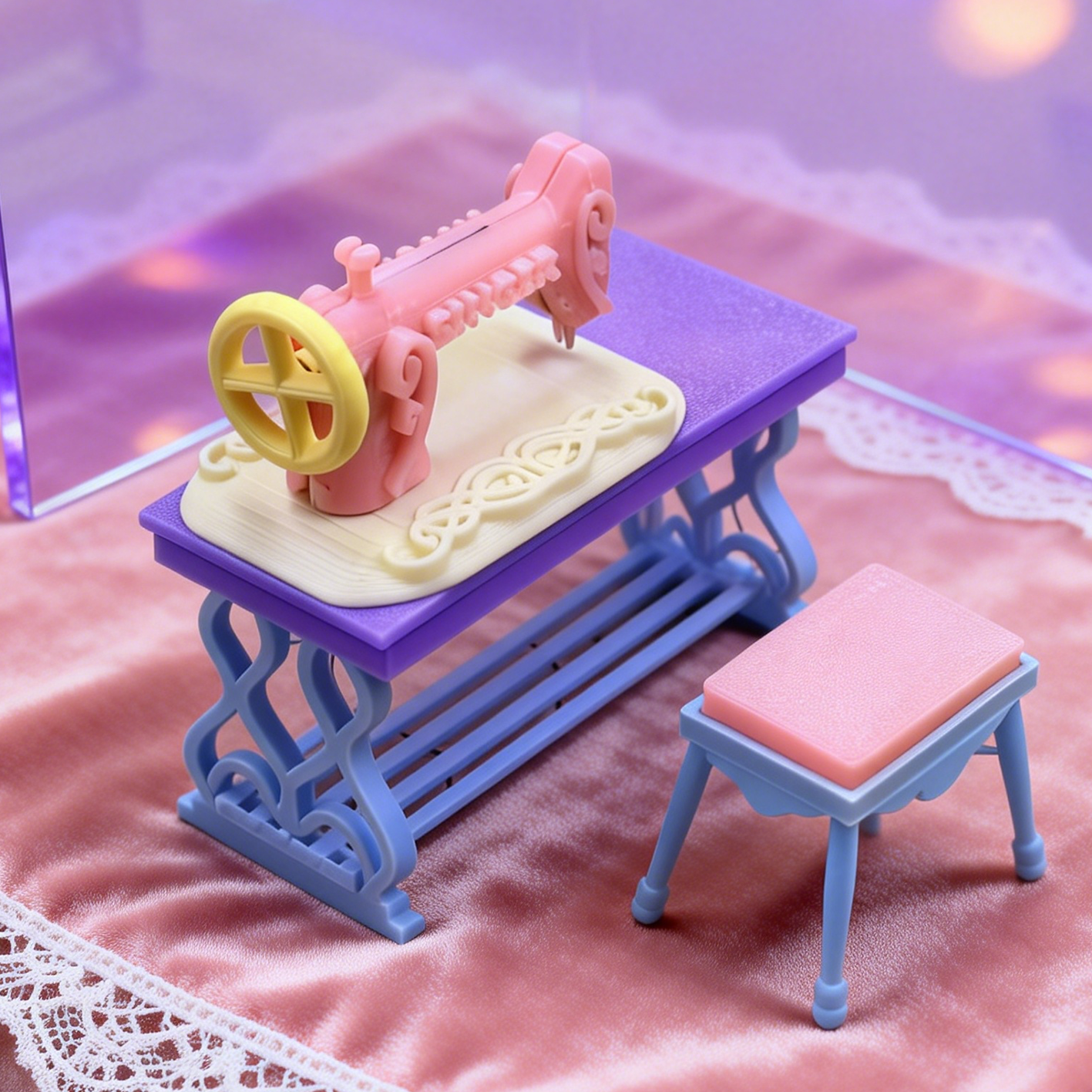 RHF298 Sewing Machine Desk and Chair Set Original Retro Sewing Table Dreamy Mini Sewing Machine & Chair Set