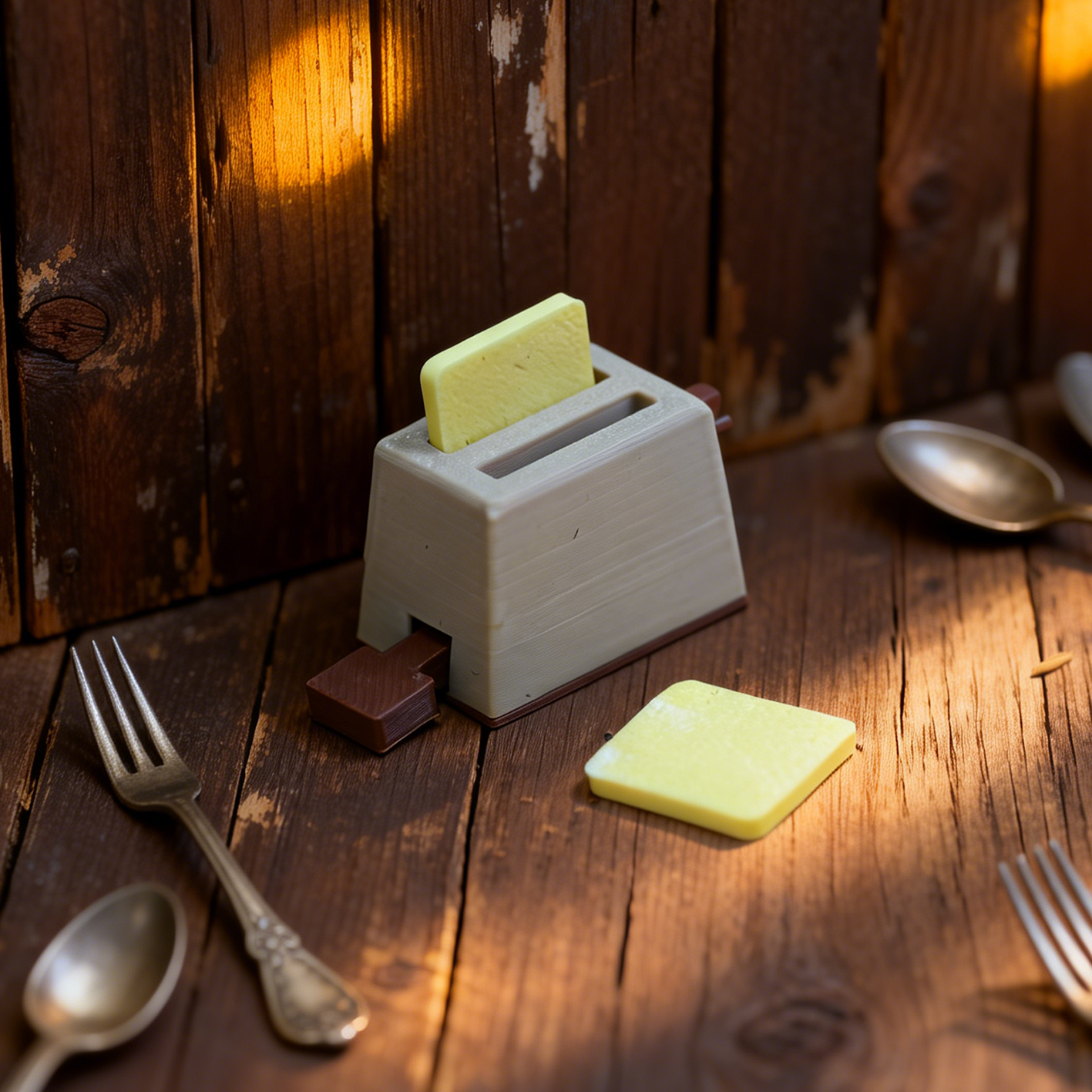RHF310 Mini Toaster Milk Coffee Color Toaster (with Toast Slices) Miniature Scene Model Ornament Dollhouse Accessory Kitchen Scene Prop