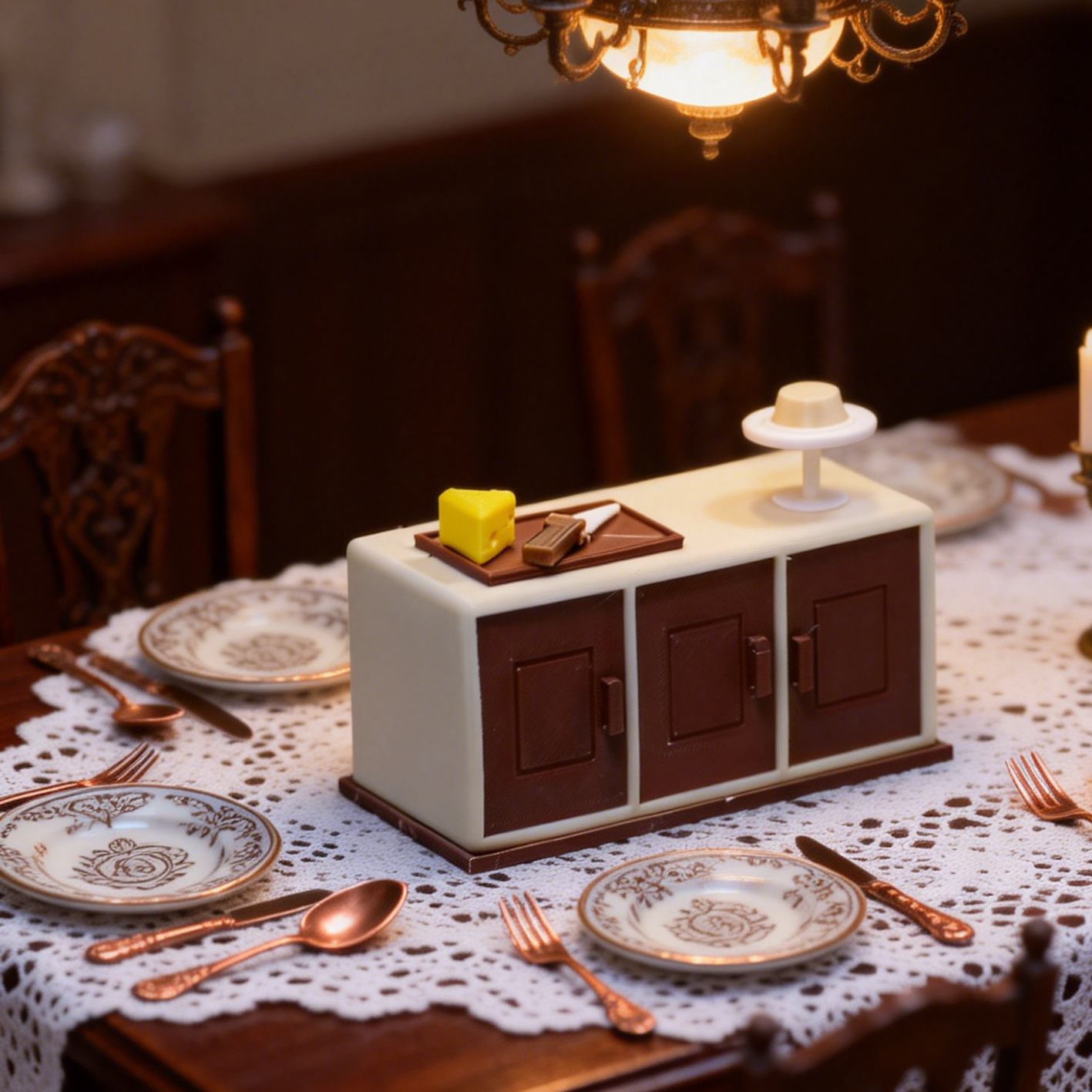 RHF323 Color-Blocked Three-Door Cabinet Cream White & Brown Contrast Color 3-Door Operation Cabinet