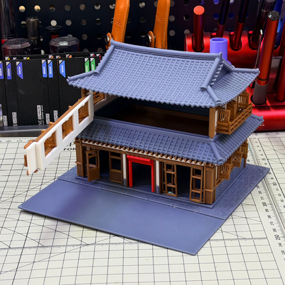 RHF287 Ancient-style Double-story Theater Miniature Building Ancient Style Double-Layer Theater Miniature Building with Openable Doors and Windows