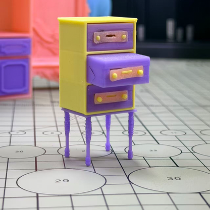 RHF301 3-Drawer Tall Cabinet Yellow & Purple Contrast Retro Three-Drawer High-Leg Cabinet Miniature Scene Model Ornament
