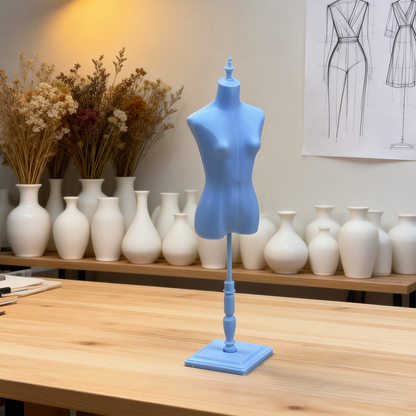 RHF303 Human Mannequin Stand Misty Blue Retro Mannequin Torso Stand, Miniature Scene Model Ornament Dollhouse Accessory
