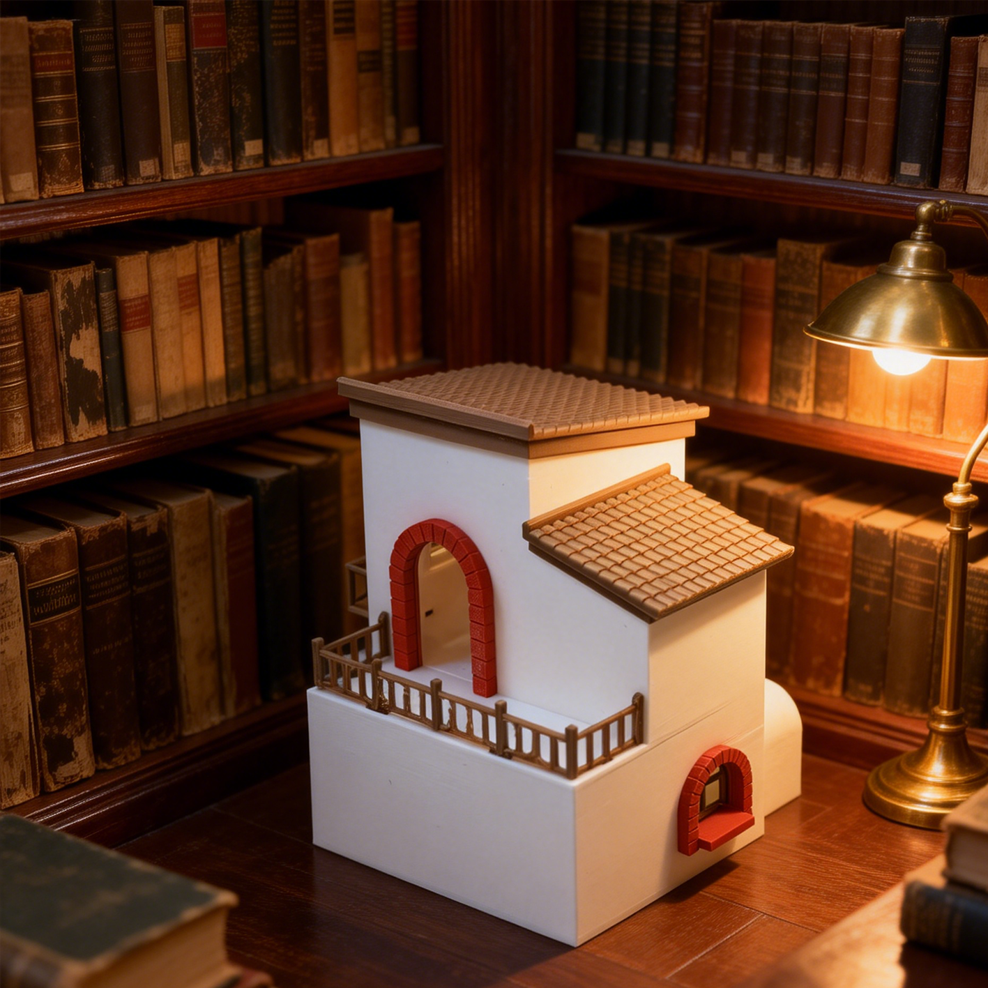 RHF295 Mediterranean-style Miniature Building with Red Arches and White Walls Mediterranean Style Red Arch White Wall Miniature Building