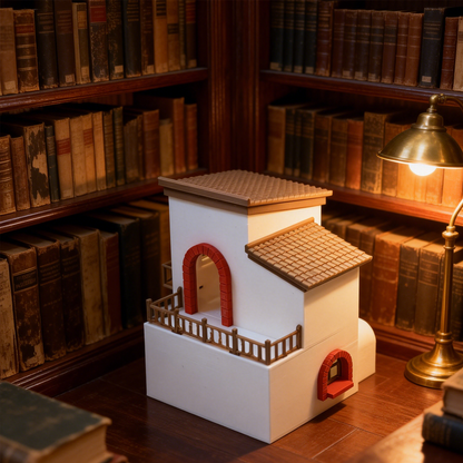 RHF295 Mediterranean-style Miniature Building with Red Arches and White Walls Mediterranean Style Red Arch White Wall Miniature Building