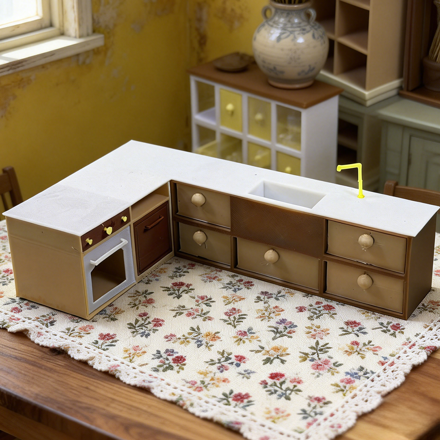 RHF279 Corner Kitchen Workstation Corner Kitchen Console, Food Toy Accessories, Dollhouse Furniture Accessories