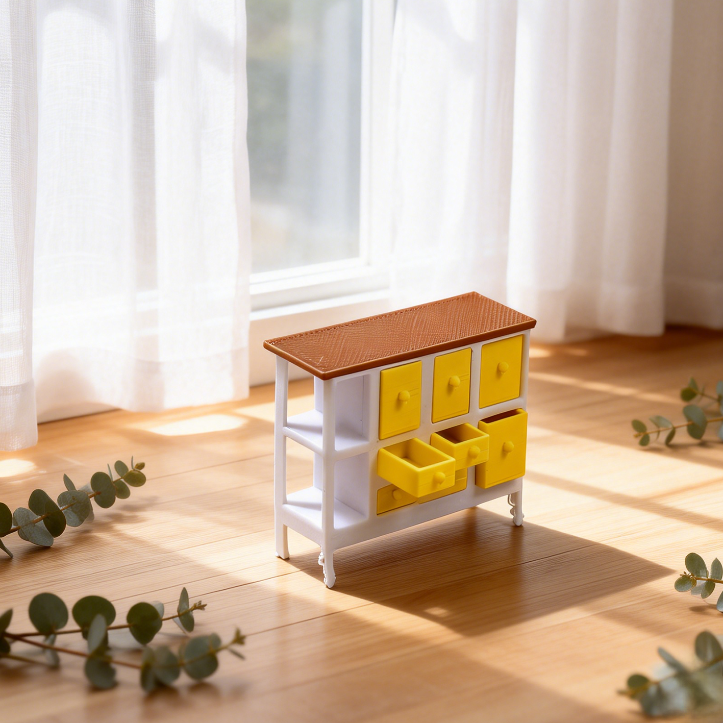 RHF273 Multi?Drawer Workstation Multi-drawer Console, Food Toy Accessories, Dollhouse Furniture Accessories Shop Scene Props