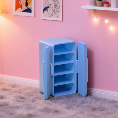 RHF312 Mini Double Door Refrigerator Misty Blue Double Door Mini Fridge, Miniature Scene Model Ornament Dollhouse Accessory Kitchen Scene Prop