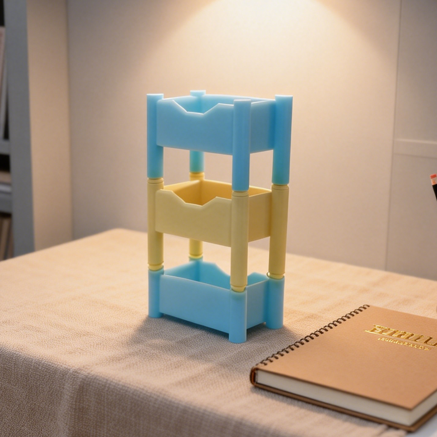 RHF313 Three-Tier Storage Rack Macaron Blue & Yellow 3-Tier Storage Rack Miniature Scene Model Ornament Dollhouse Accessory Kitchen & Bathroom Scene Prop Desktop Creative Decor