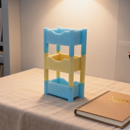 RHF313 Three-Tier Storage Rack Macaron Blue & Yellow 3-Tier Storage Rack Miniature Scene Model Ornament Dollhouse Accessory Kitchen & Bathroom Scene Prop Desktop Creative Decor