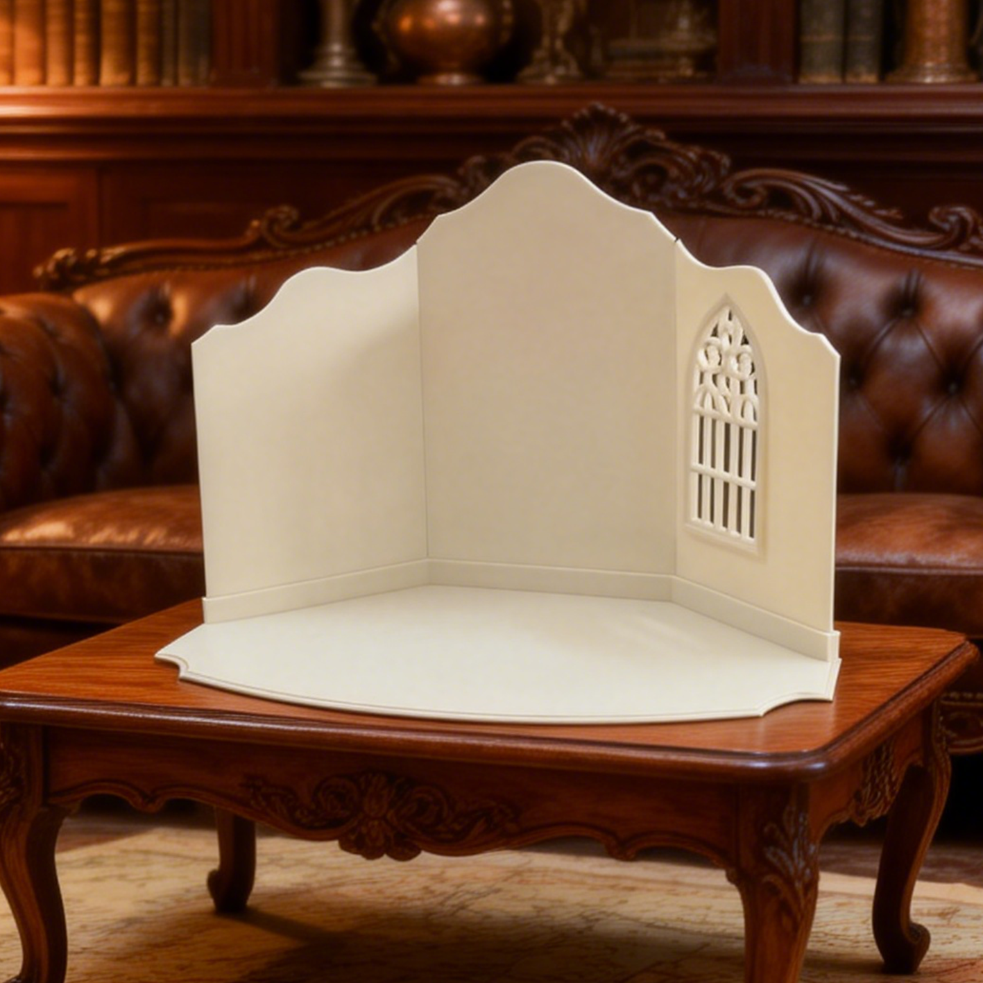 RHF305 Vintage Scene Background Board Cream Gothic Window Retro Scene Backdrop, Miniature Scene Model OrnamentShop Scene Prop