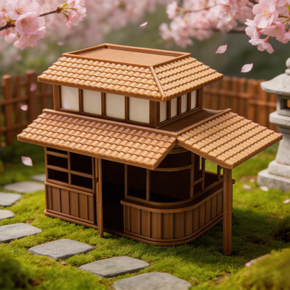 RHF290 Japanese-style Double-story Machiya Japanese-style Double-layer Machiya, Cherry Blossom Courtyard Style Miniature Building.