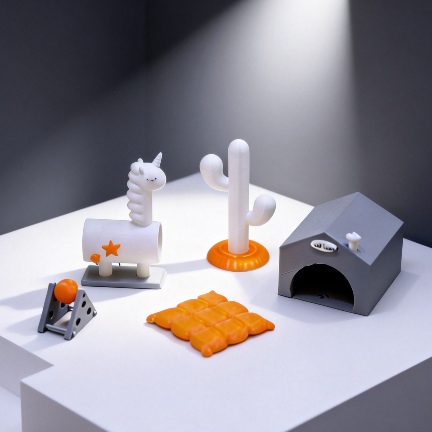 RHF333 5-Piece Pet Habitat Decor Set Miniature Model Ornament Dollhouse/Desktop Decor Accessory
