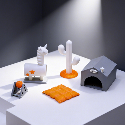 RHF333 5-Piece Pet Habitat Decor Set Miniature Model Ornament Dollhouse/Desktop Decor Accessory