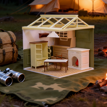 RHF316 Sunroom Scene Set Cream Green Fireplace Sunroom Scene Set Miniature Scene Model Ornament Dollhouse Accessory Home Scene Prop Desktop Creative Decor