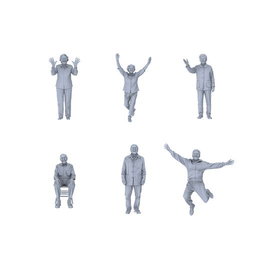 Yao's Studio LYTR188 Joyful Elderly Figures Resin Miniature Model 6-Figure Set, Unpainted Happy Elderly Figures, DIY Painting Scene Decoration Miniatures Diorama Resin Figures