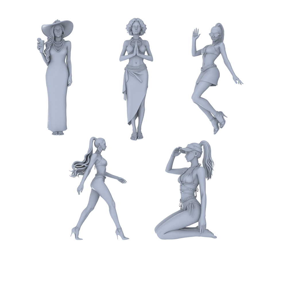 MRY-SFW LYTR740 Modern Beach Fashion Female 5 pcs Miniature Car Diorama Figures Scene Props Accessories Resin