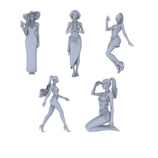 MRY-SFW LYTR740 Modern Beach Fashion Female 5 pcs Miniature Car Diorama Figures Scene Props Accessories Resin