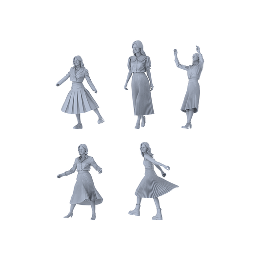 MRY-SFW LYTR666 Modern Pleated Skirt Dancing Style Young Female Multi-Pose Five-Person Set Miniature Car Diorama Figures Scene Props Accessories Resin