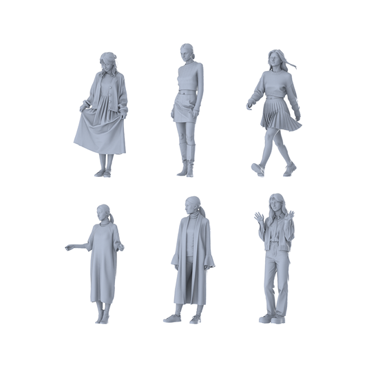 MRY-SFW LYTR654 Modern Gentle Daily Style Young Female Multi-Pose Six-Person Set Miniature Car Diorama Figures Scene Props Accessories Resin