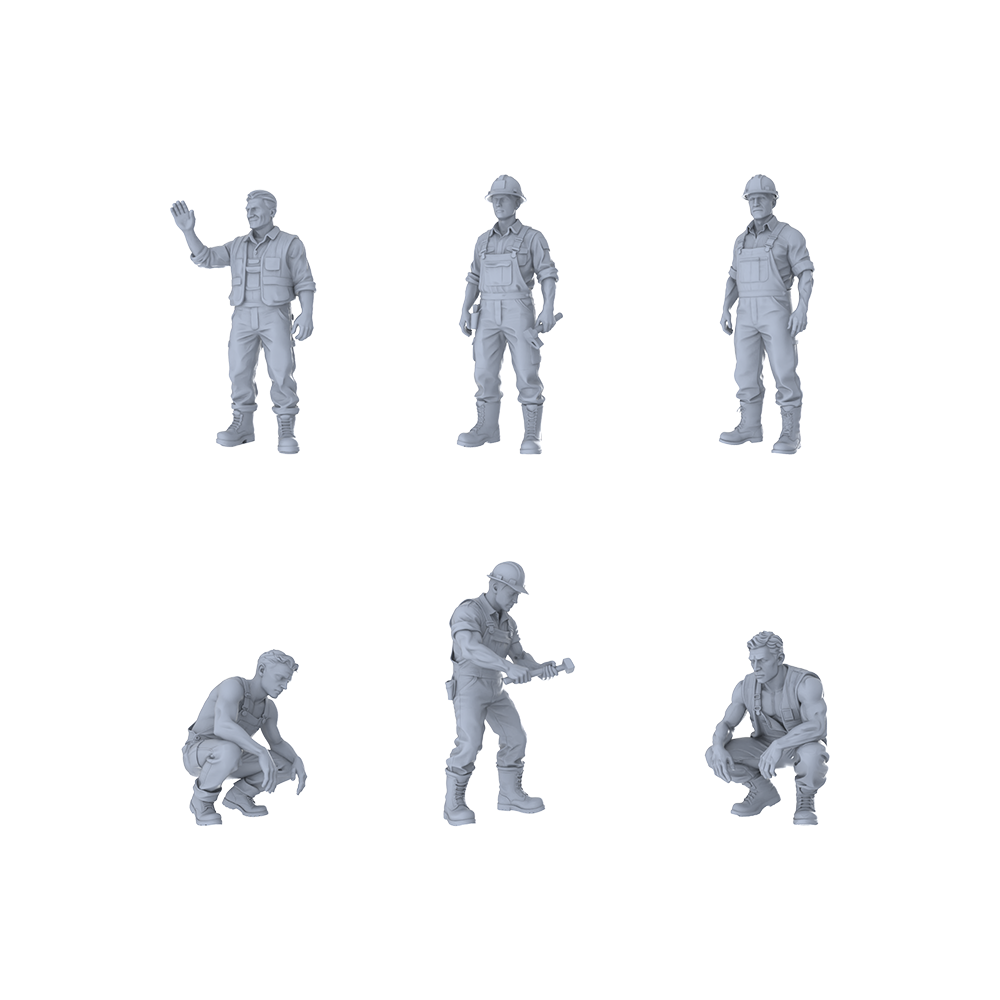 Yao's Studio LYTR304  Unpainted Worker Miniatures 6-Pack | For Diorama, Hobby Painting & Scene Props Miniatures Diorama Resin Figures
