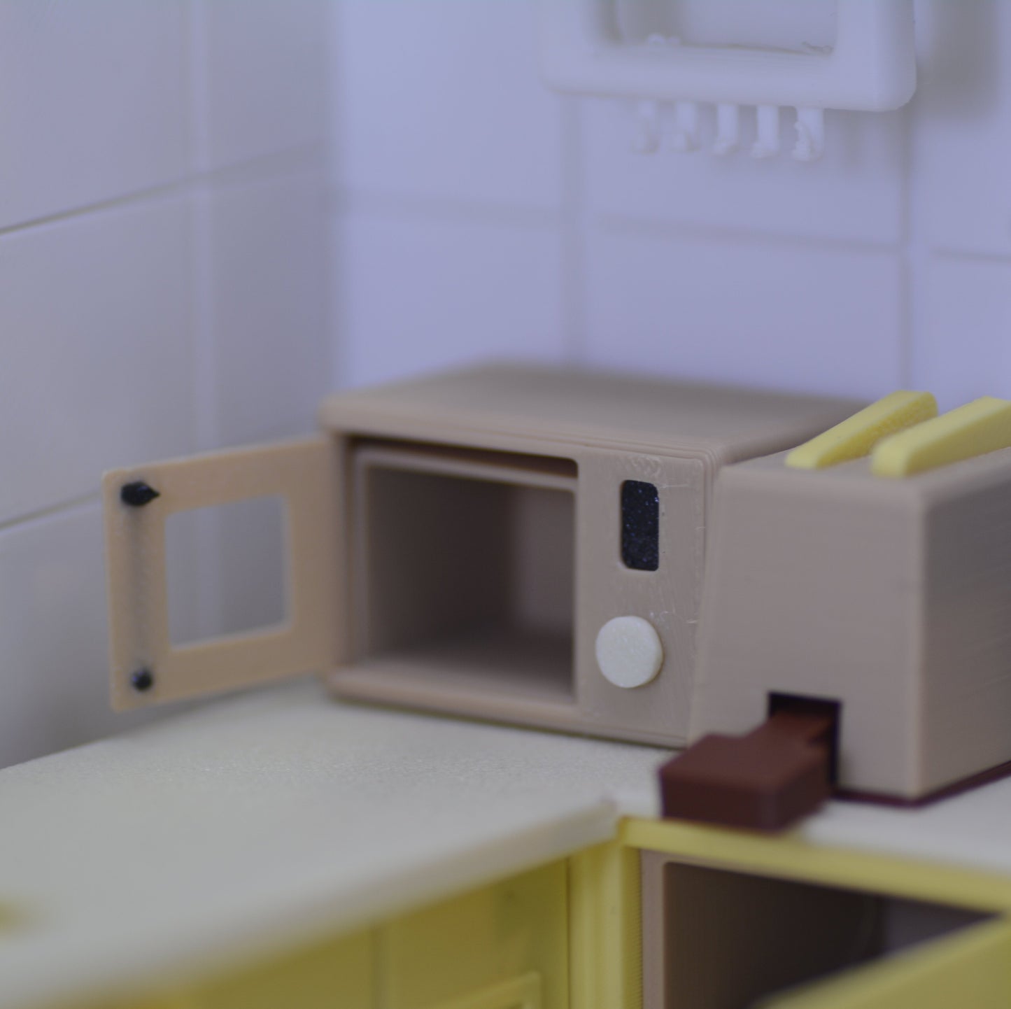 RHF309 Mini Microwave Minimalist Solid Color Mini Microwave, Miniature Scene Model Ornament, Dollhouse Accessory, Kitchen Scene Prop