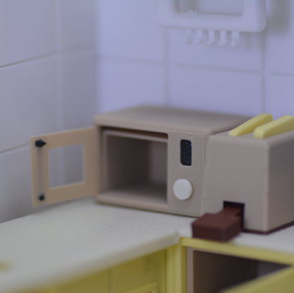 RHF309 Mini Microwave Minimalist Solid Color Mini Microwave, Miniature Scene Model Ornament, Dollhouse Accessory, Kitchen Scene Prop
