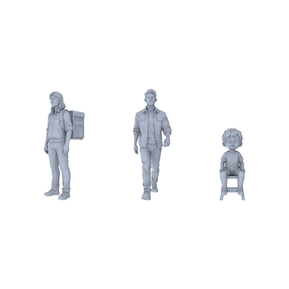 Yao's Studio LYTR210 Unpainted Miniature 3-Piece Set - Urban Casual Crowd Models for Lifelike Diorama Projects Miniatures Diorama Resin Figures