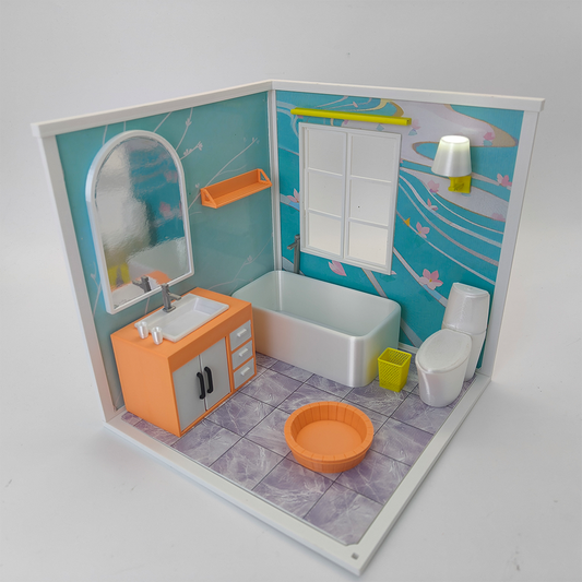 LYTP1003 Geometric Sweetness Spring Bathroom 3D Printing DIY Miniature Scenes Dollhouse Creative Decorations Desktop Scenarios Mini Models 18-Inch BJD OB Doll