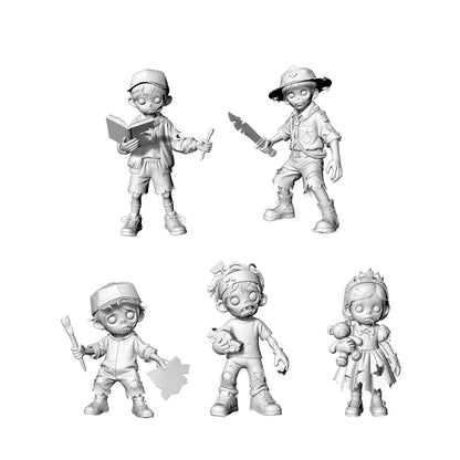 MRY-SFW LYGR301 3D Printed Chibi Zombie Miniatures, Post-Apocalyptic Kid-Style Figures for Tabletop Games & Collectibles