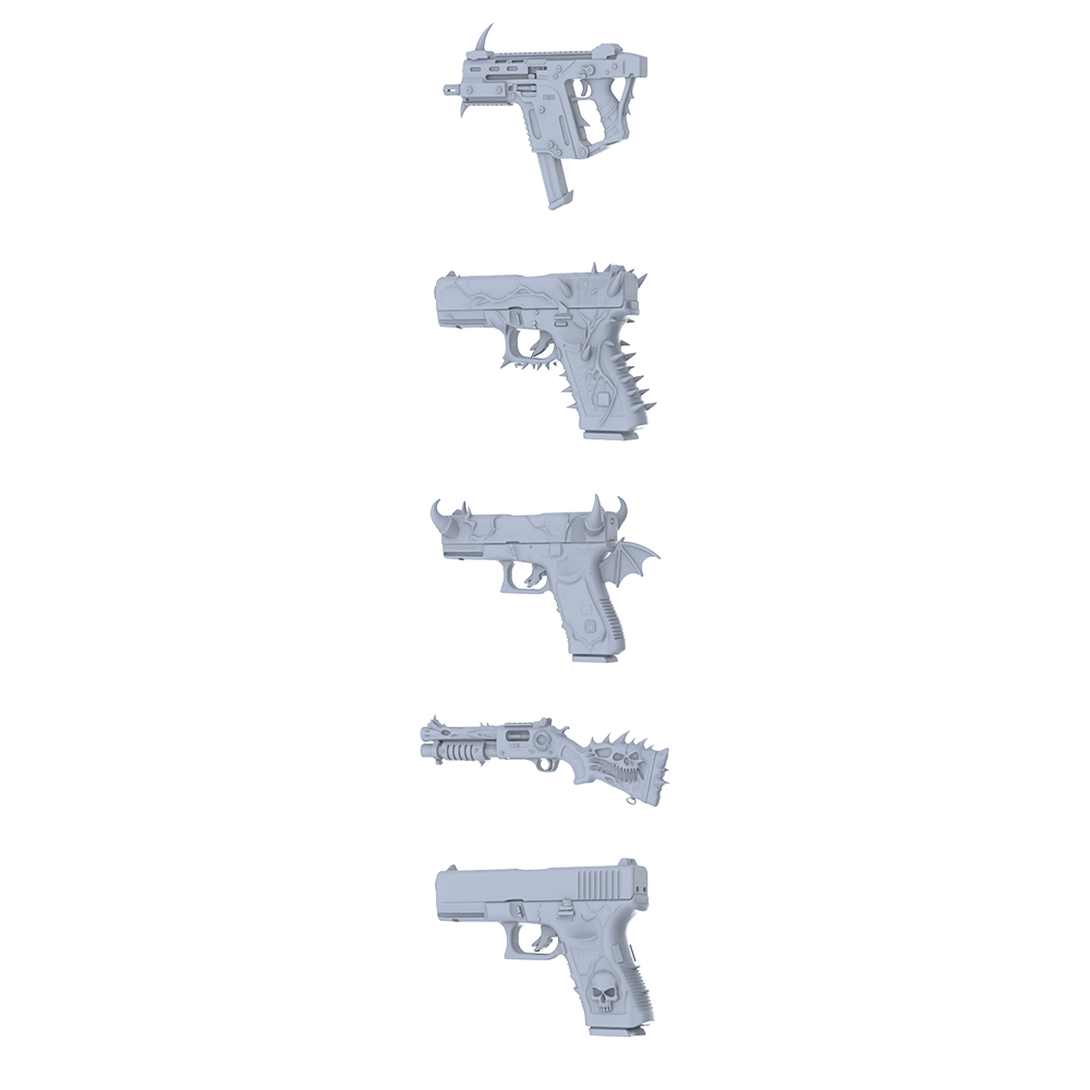 MRY-SFW LYGS138 Demonic Spine & Skull Modified Gun Collection - 5 Decorative Models
