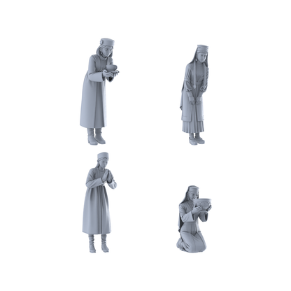 Yao's Studio LYTR264 Ritual Women Quartet Resin Miniature Model 4-Figure Set, Unpainted Traditional Ceremony Figures, DIY Painting Scene Decoration Miniatures Diorama Resin Figures