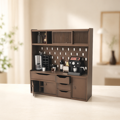 RHF0468 Modern Log-Style Sideboard Mini sideboard, pegboard sideboard, dollhouse kitchen setup, tiny coffee corner, dollhouse multi-drawer storage cabinet