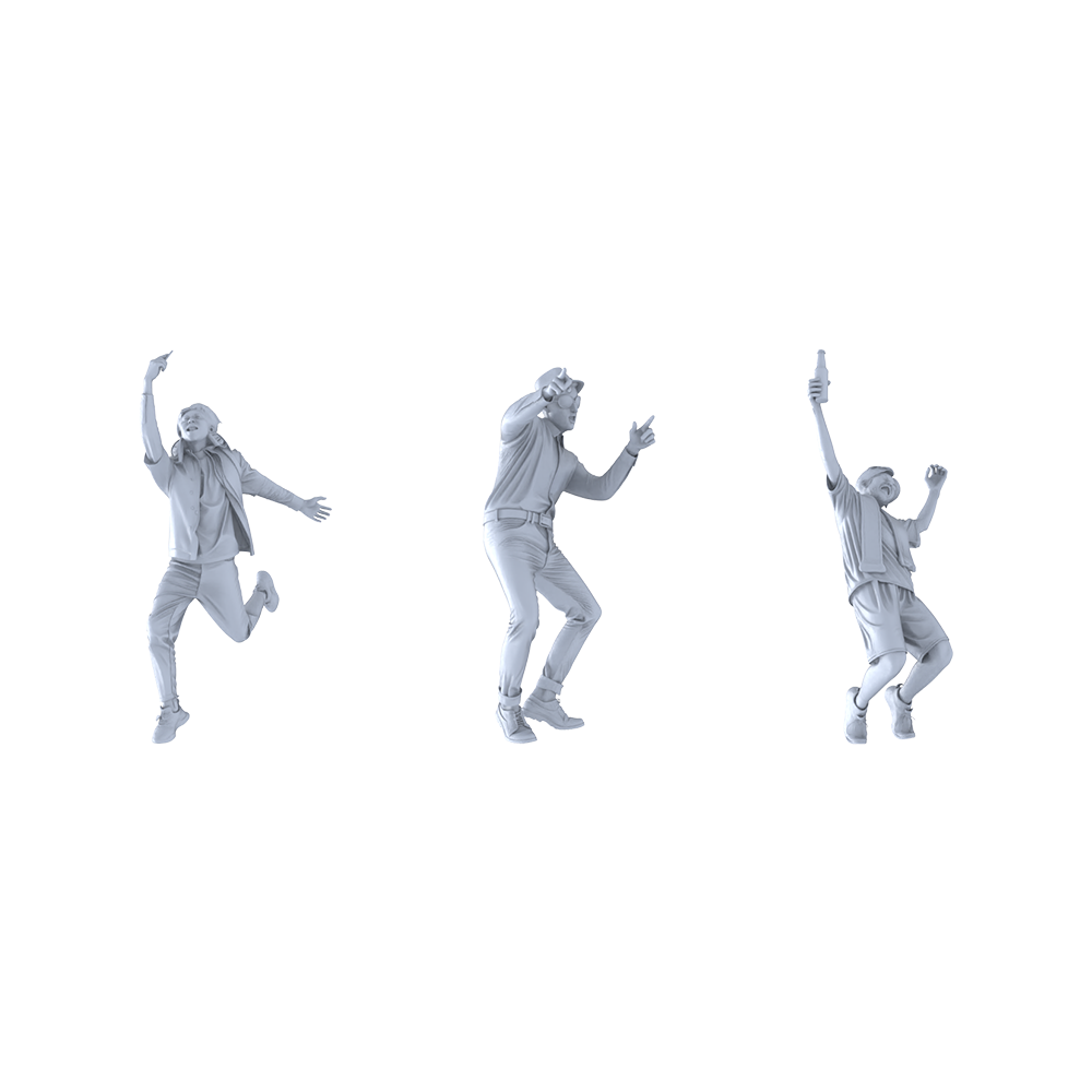 MRY-SFW LYTR464 Modern Street Celebration Cheering Trio 3-Piece Set with Lively Expressions Dynamic Poses Including Cheering, Photographing Toasting, Ideal Urban Festivals and Action Painting Projects