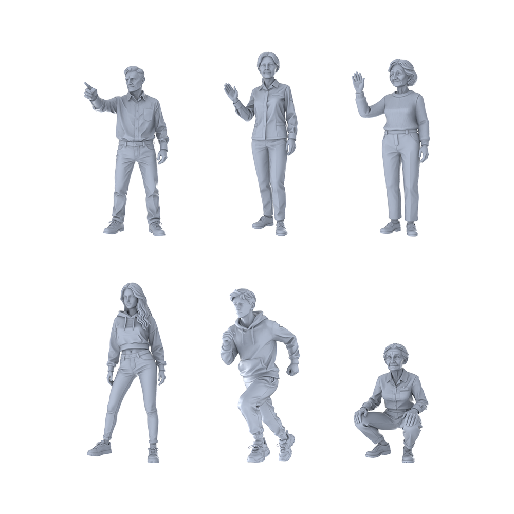 Yao's Studio LYTR279 Unpainted Miniature 6-Piece Urban Figures Set, Perfect for City Sandtable & Hobby Miniatures Diorama Resin Figures