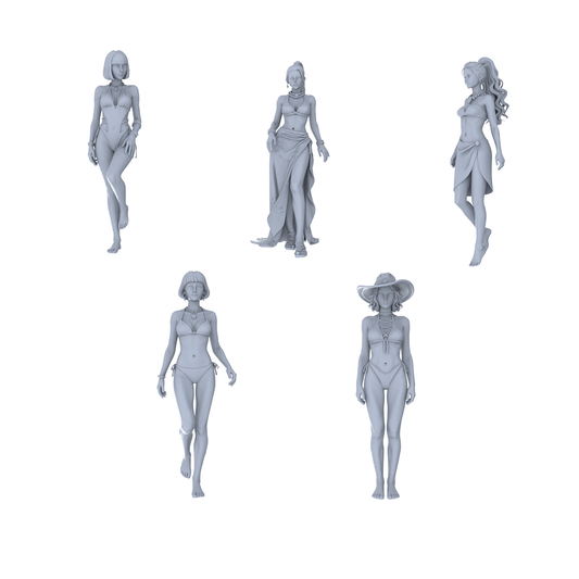 MRY-SFW LYTR734 Modern Beach Swimwear Female 5 pcs Miniature Car Diorama Figures Scene Props Accessories Resin