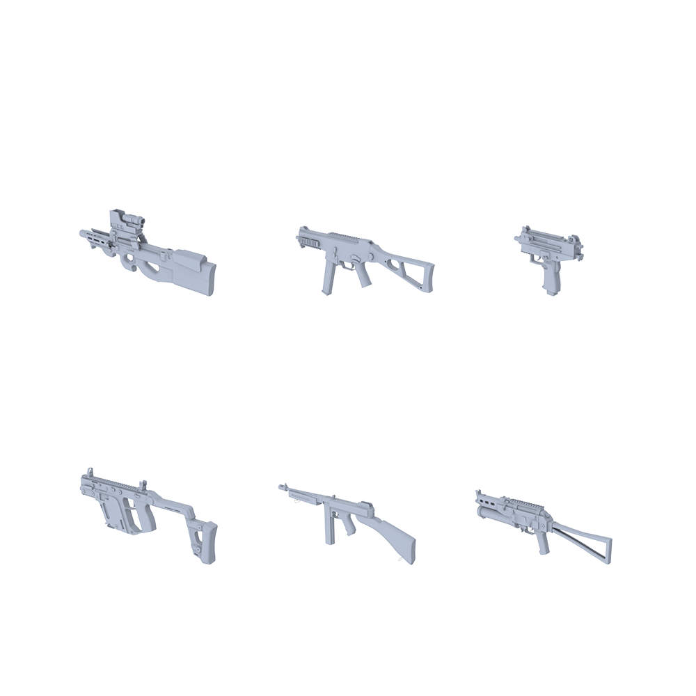 MRY-SFW LYGS004 Modern Battlefield Scale Model - SMG/Shotgun White Model 6-Man Set