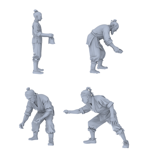 MRY-SFW LYTR765 Ancient Chinese Laboring Commoner Figure 4 pcs Miniature Car Diorama Figures Scene Props Accessories Resin