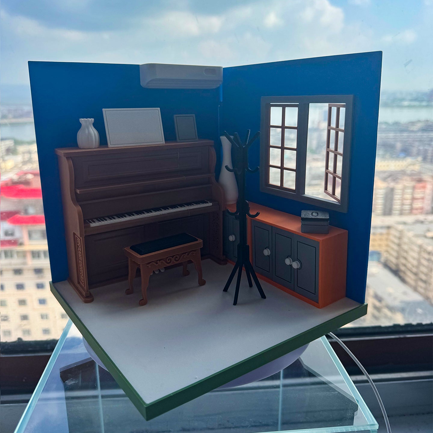 RHF121009 1/12 Piano Room 3D Printing DIY Miniature Scenes Dollhouse Frame Creative Decorations Desktop Scenarios Mini Models 12-Inch BJD OB Doll Piano study room